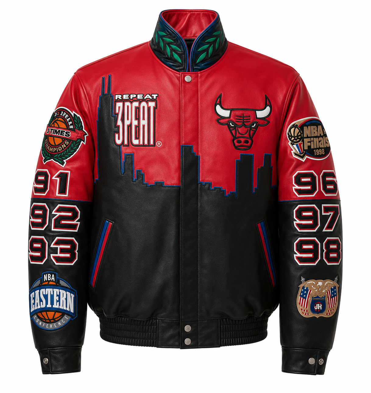 Chicago Bulls 3-Peat Championship Genuine Leather Jacket – Jeff