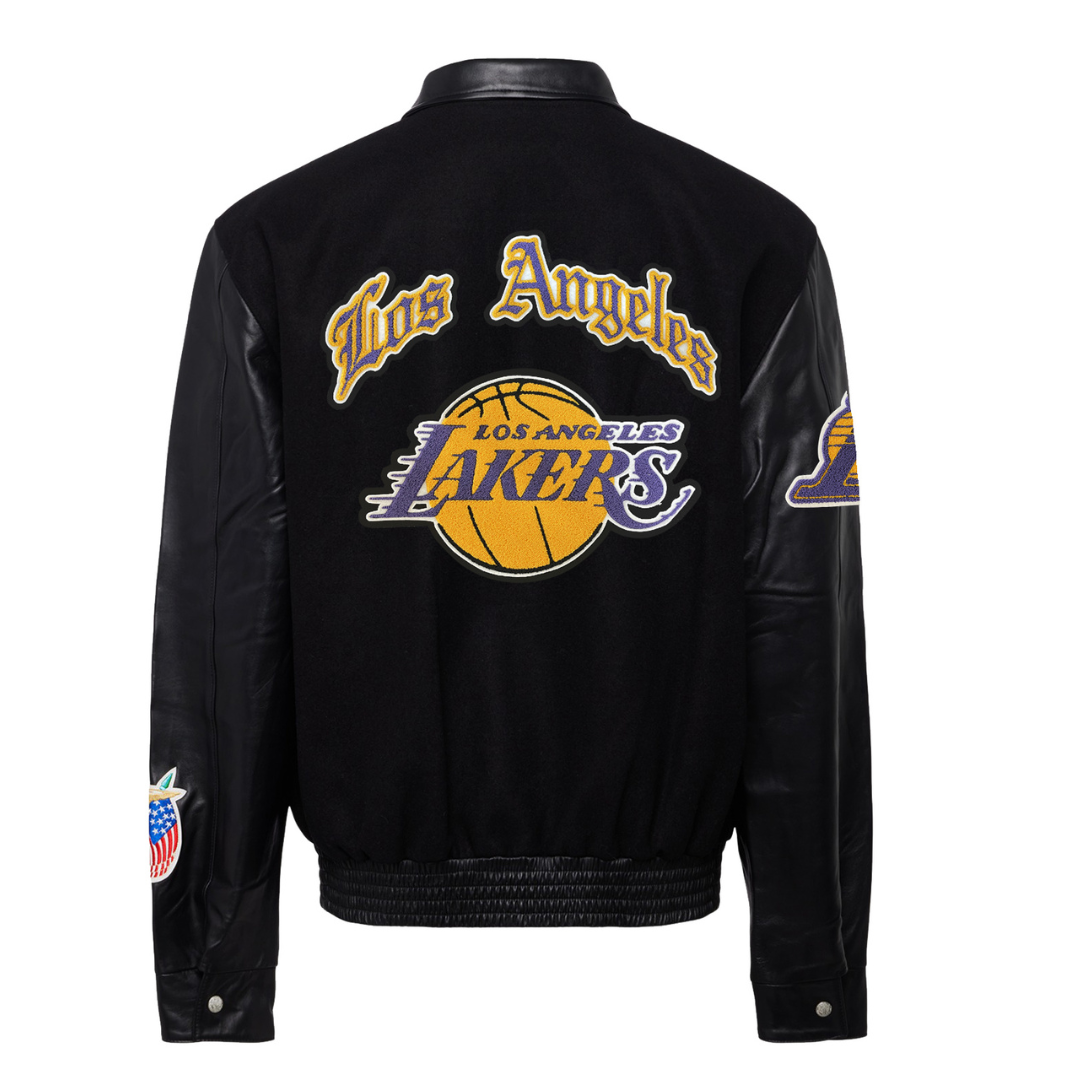 Los Angeles Lakers Wool & Leather Jacket Black with Color
