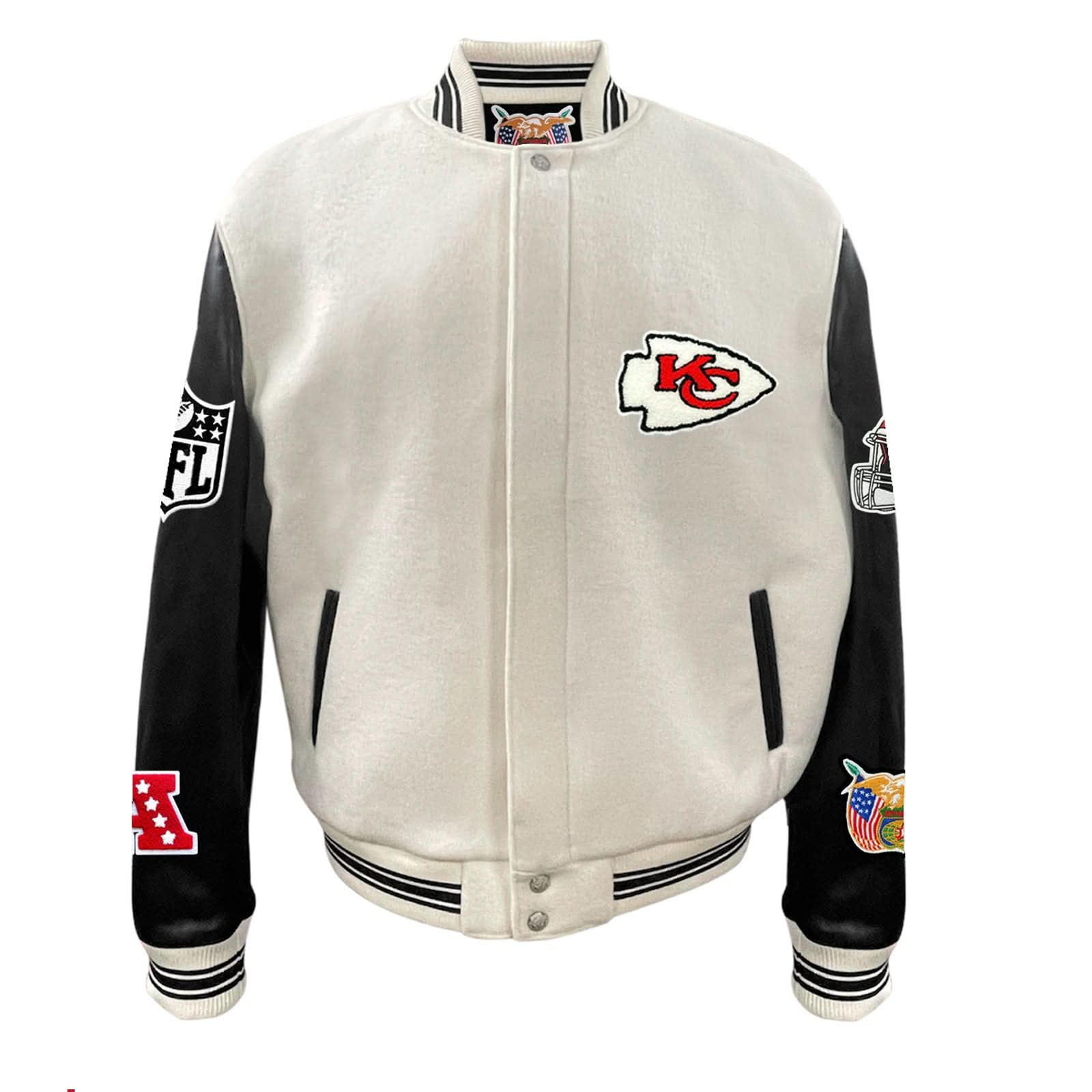Kansas City Chiefs Wool & Leather Varsity Jacket Off White/Black