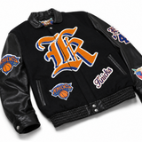 New York Knicks Old English Wool & Leather Jacket Black
