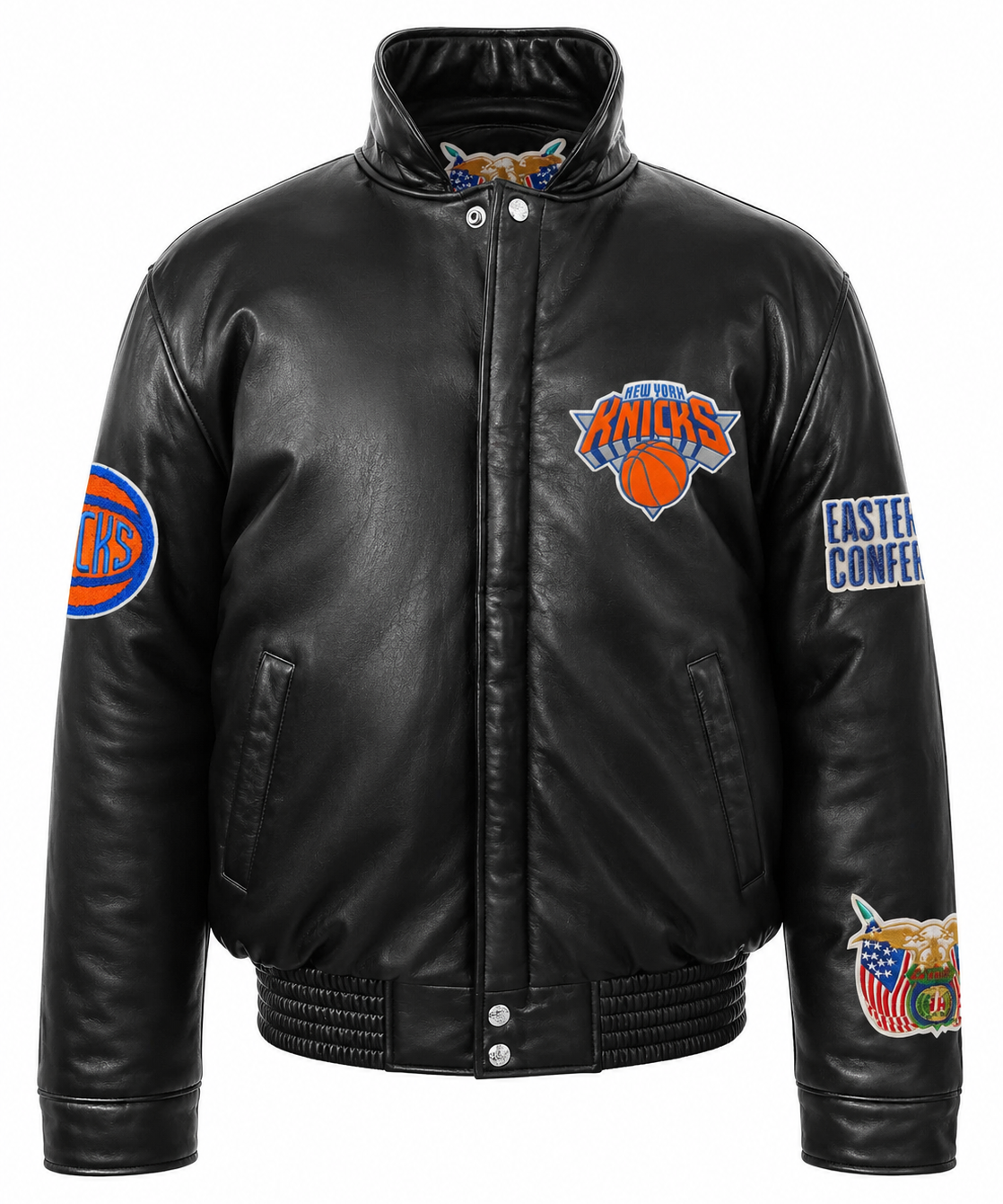 New York Knicks Full Leather Puffer Jacket Black