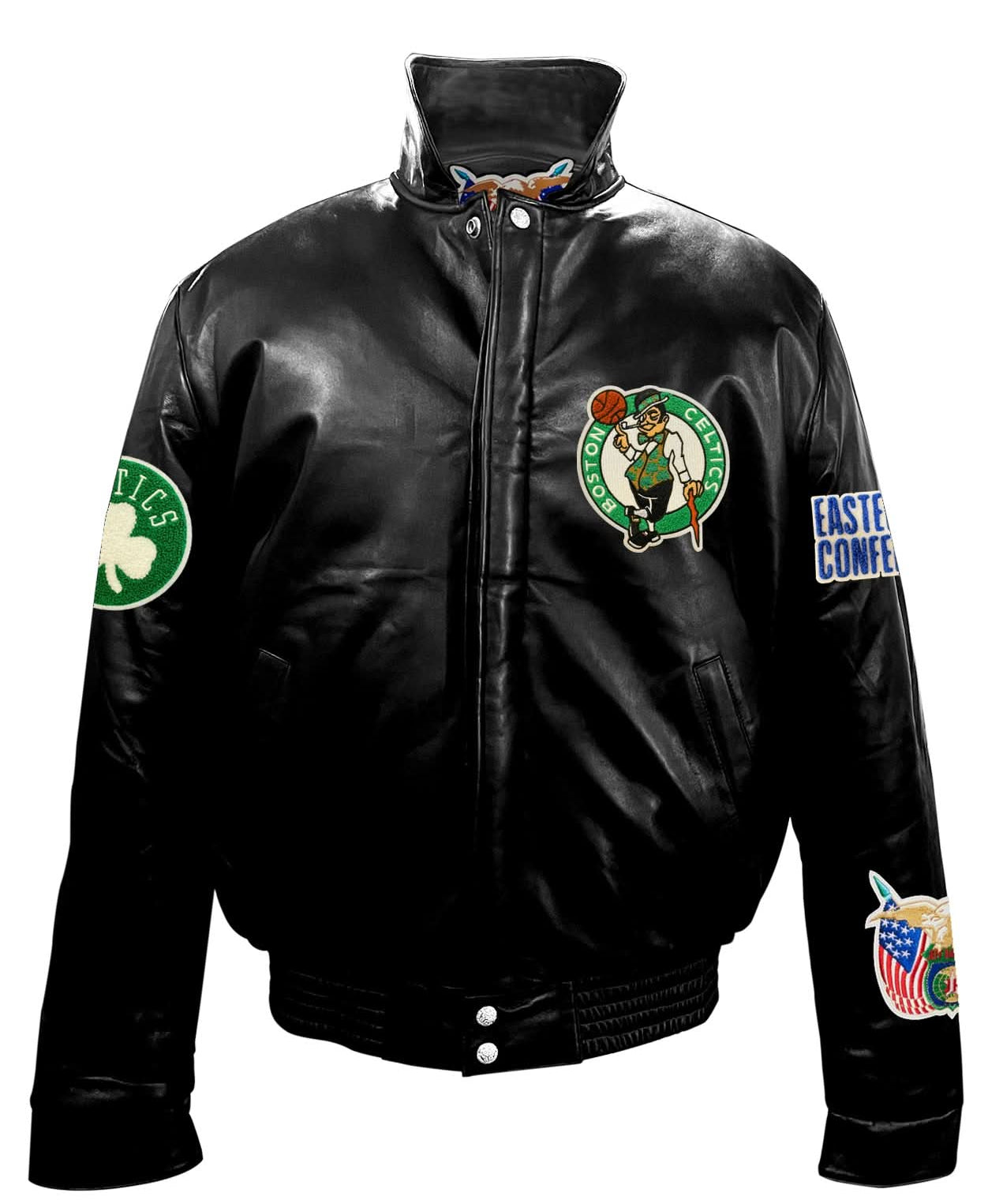 Boston Celtics Full Leather Puffer Jacket Black
