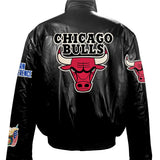 Chicago Bulls Full Leather Puffer Jacket Black