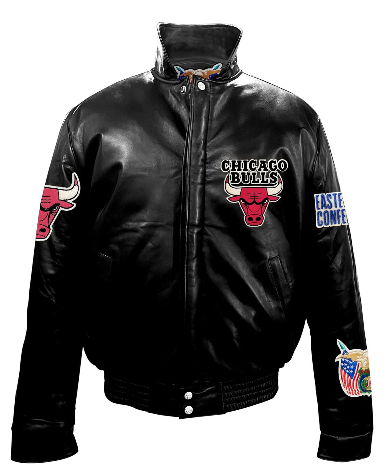 Chicago Bulls Full Leather Puffer Jacket Black