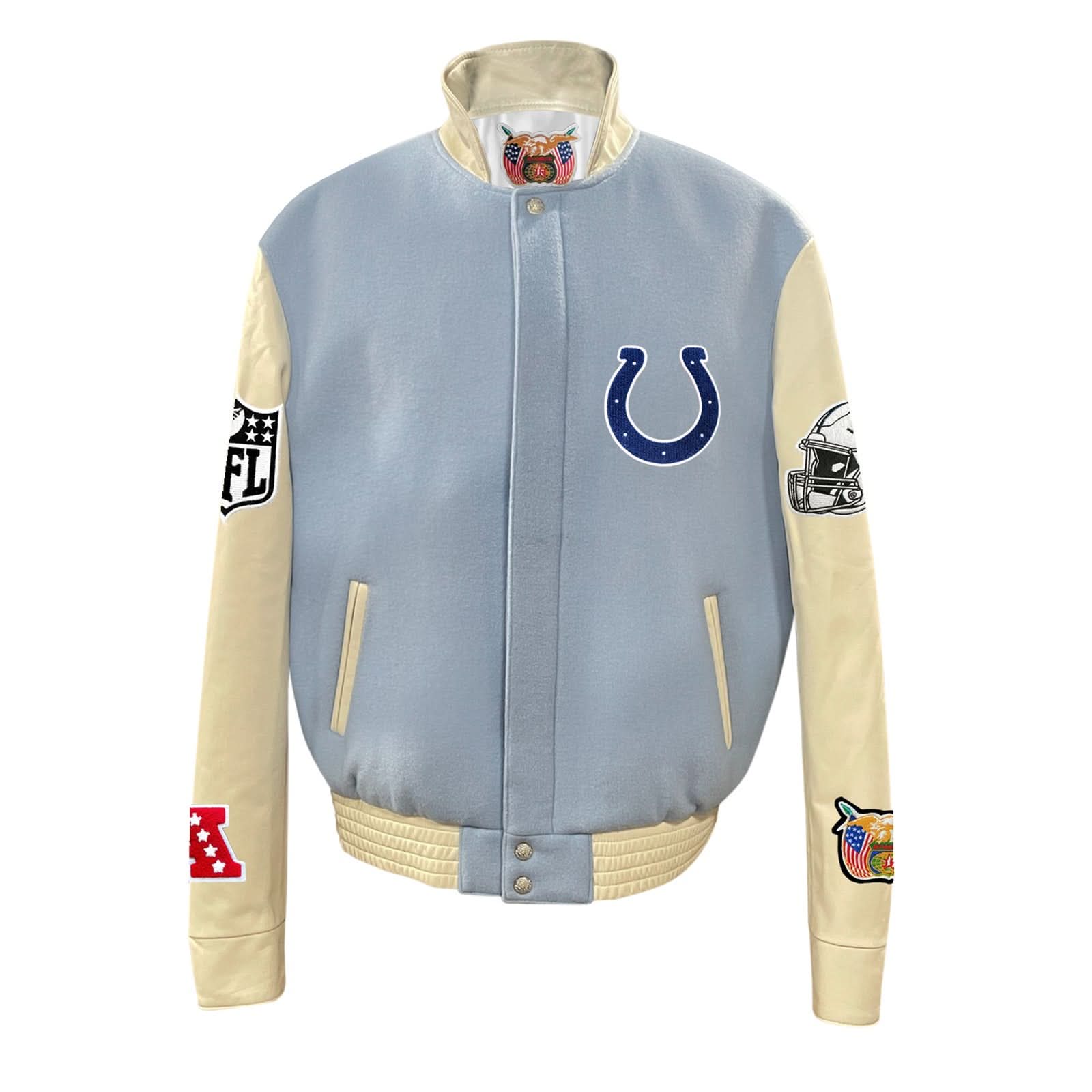 Indianapolis Colts Wool & Leather Varsity Jacket Baby Blue