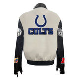 Indianapolis Colts Wool & Leather Varsity Jacket Off White/Black
