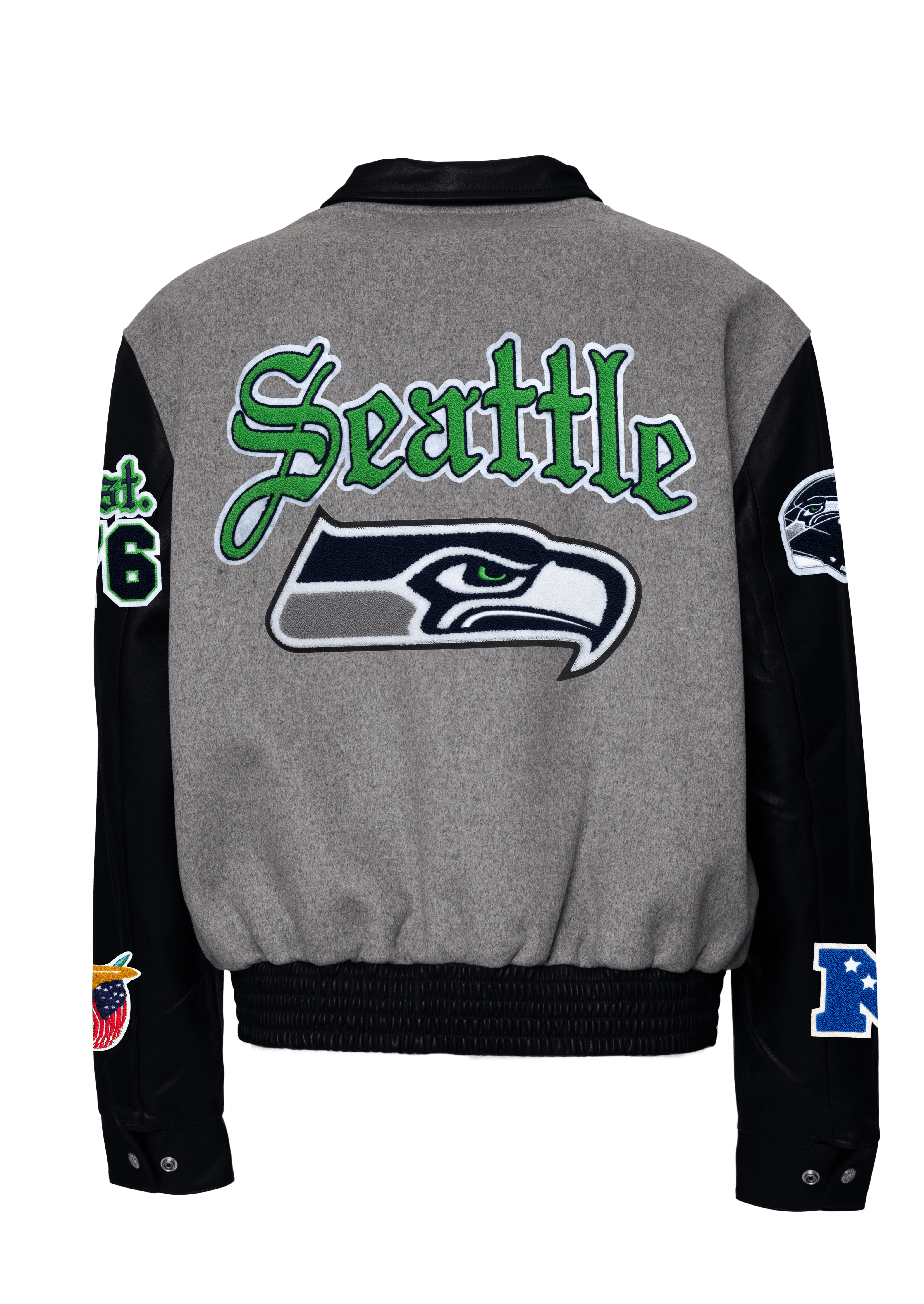Seattle Seahawks Wool & Leather Old English Varsity Jacket Gray/Black