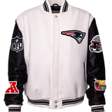 New England Patriots Wool & Leather Varsity Jacket, White/Black detail