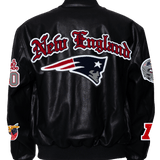 New England Patriots Old English Black Vegan Leather Jacket