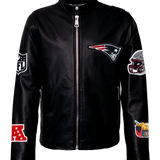New England Black Leather Zip-Up Puffer Jacket Black