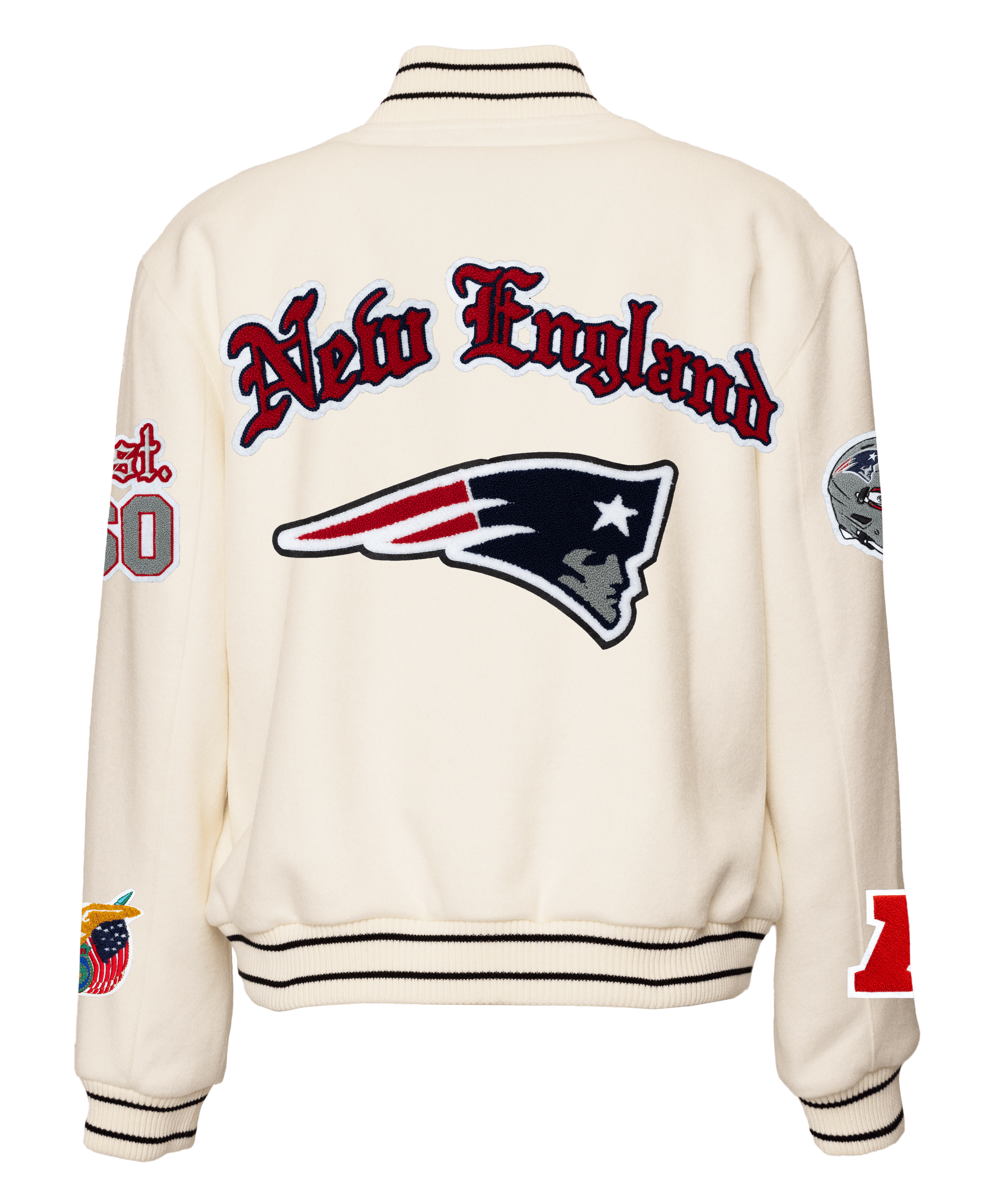 New England Patriots Wool Old English Varsity Jacket White