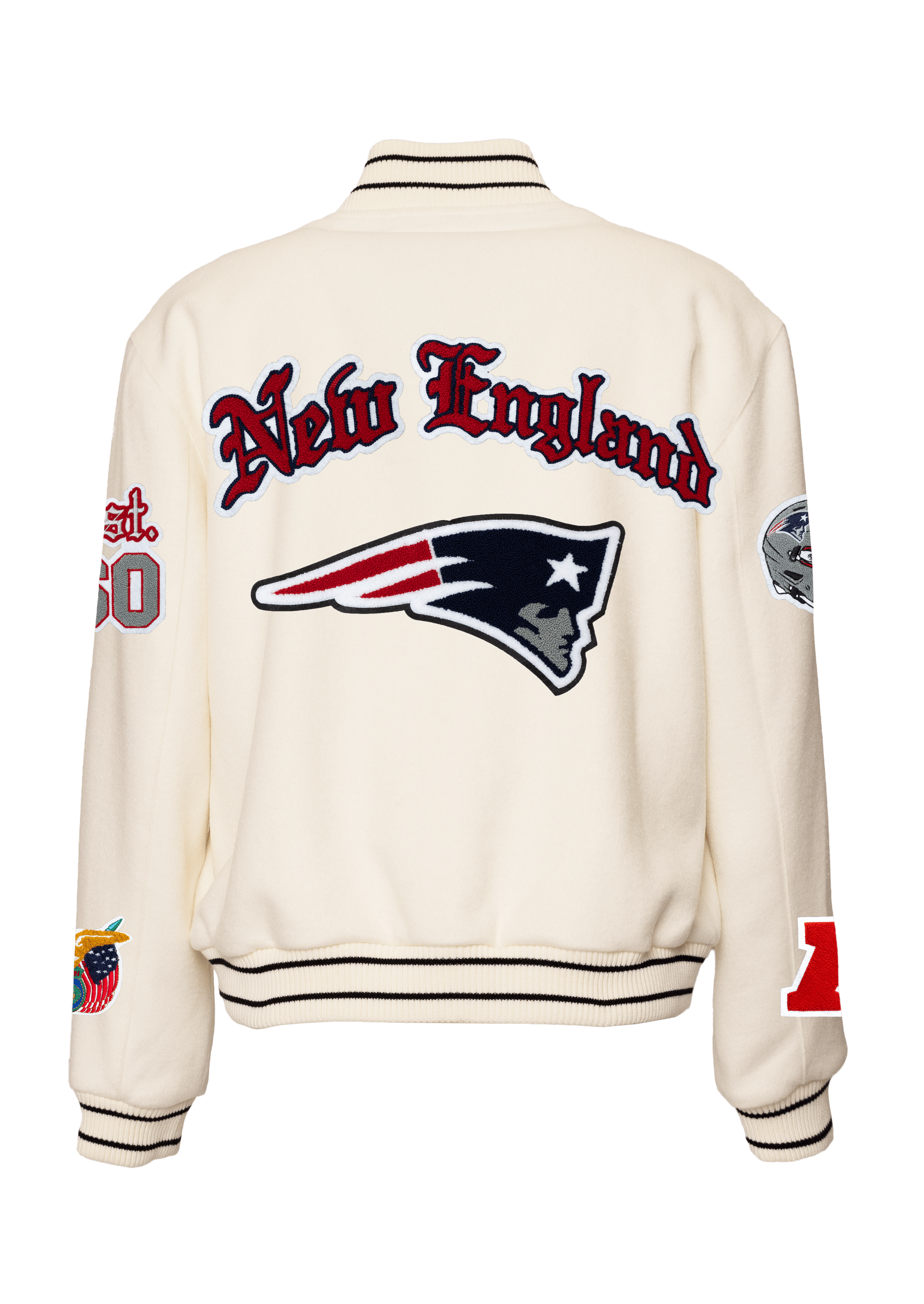 New England Patriots Wool Old English Varsity Jacket White