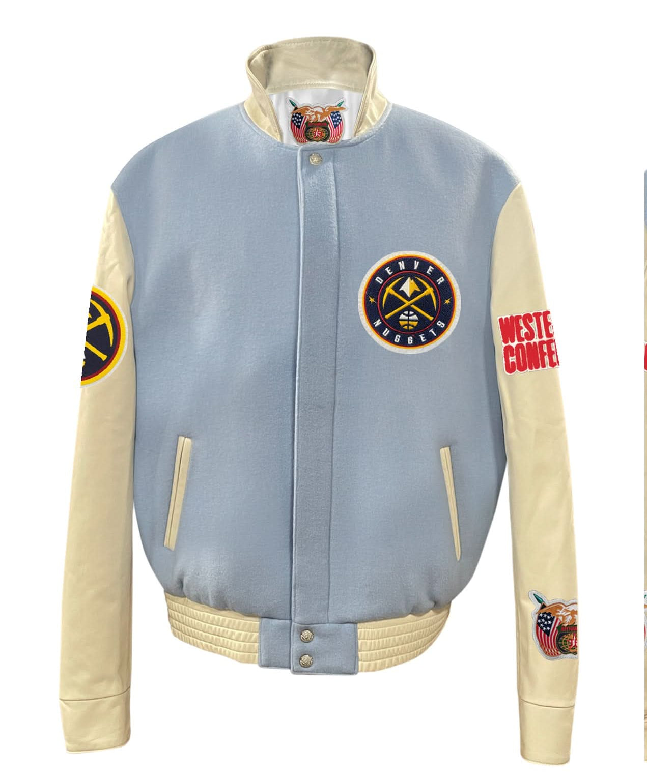 Denver Nuggets Wool & Leather Varsity Jacket Baby Blue