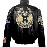Milwaukee Bucks Full Leather Puffer Jacket Black