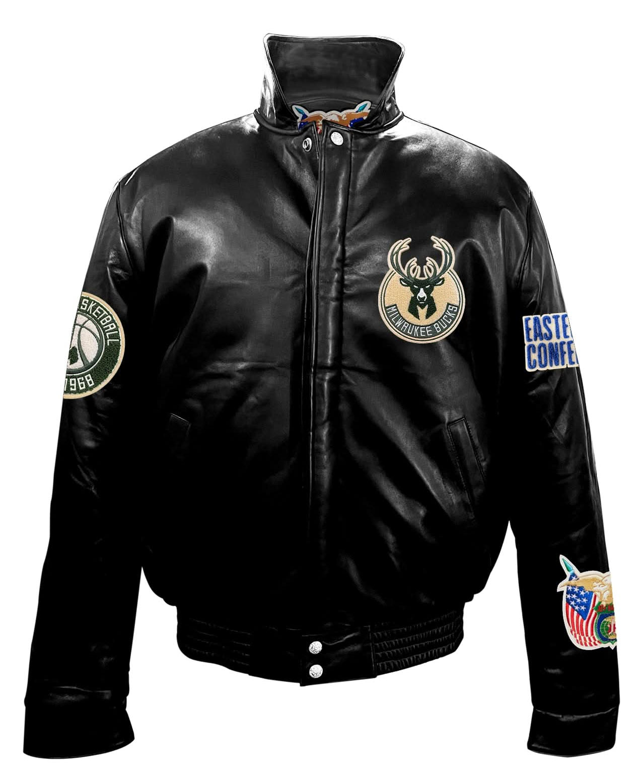 Milwaukee Bucks Full Leather Puffer Jacket Black