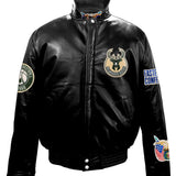 Milwaukee Bucks Full Leather Puffer Jacket Black