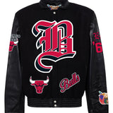 Chicago Bulls Wool & Leather Old English Varsity Jacket Black