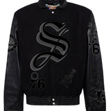 Philadelphia 76ers Wool & Leather Old English Varsity Jacket Black/Black