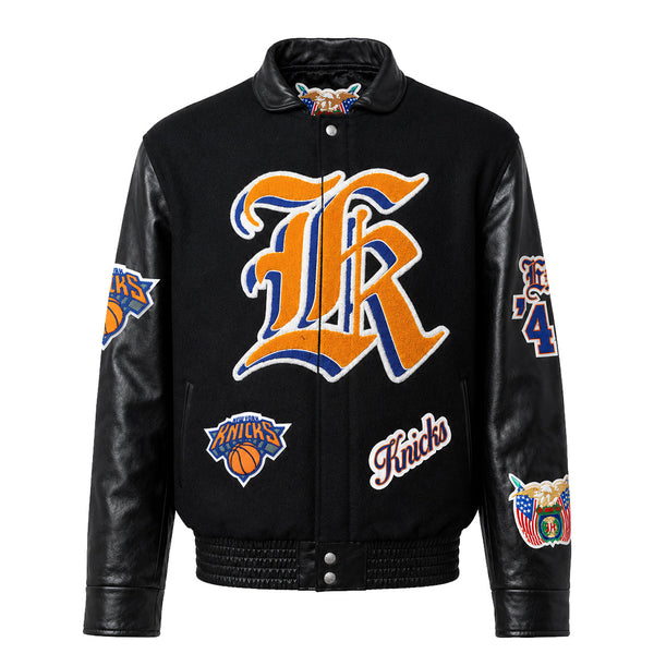 New York Knicks Old English Wool & Leather Jacket Black