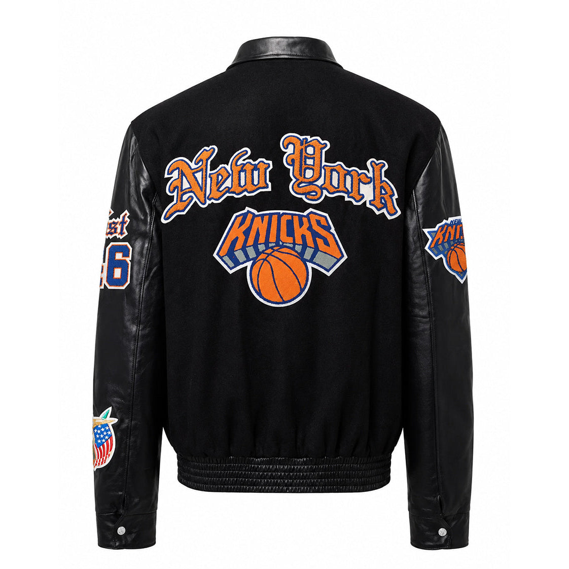 New York Knicks Old English Wool & Leather Jacket Black