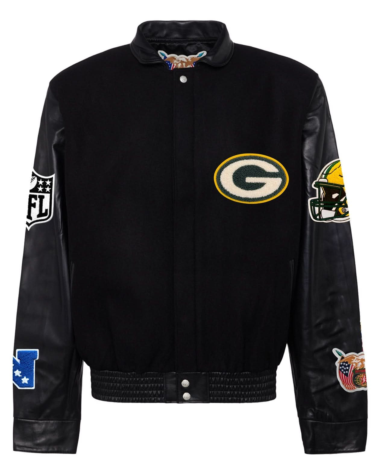 Green Bay Packers Wool & Leather Varsity Jacket Black/Black