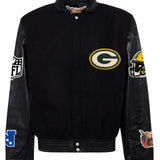 Green Bay Packers Wool & Leather Varsity Jacket Black/Black