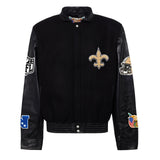 New Orleans Saints Wool & Leather Varsity Jacket Black/Black