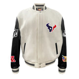 Houston Texans Wool & Leather Varsity Jacket Off White/Black