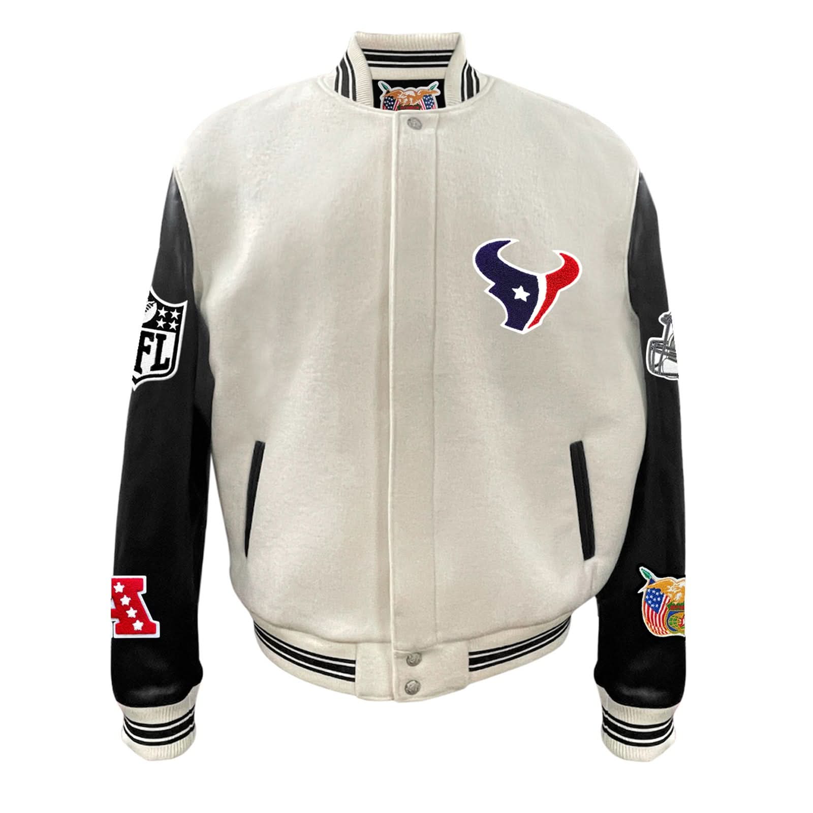 Houston Texans Wool & Leather Varsity Jacket Off White/Black