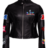 Super Bowl 2026 Full Leather Womens Moto Jacket-Black