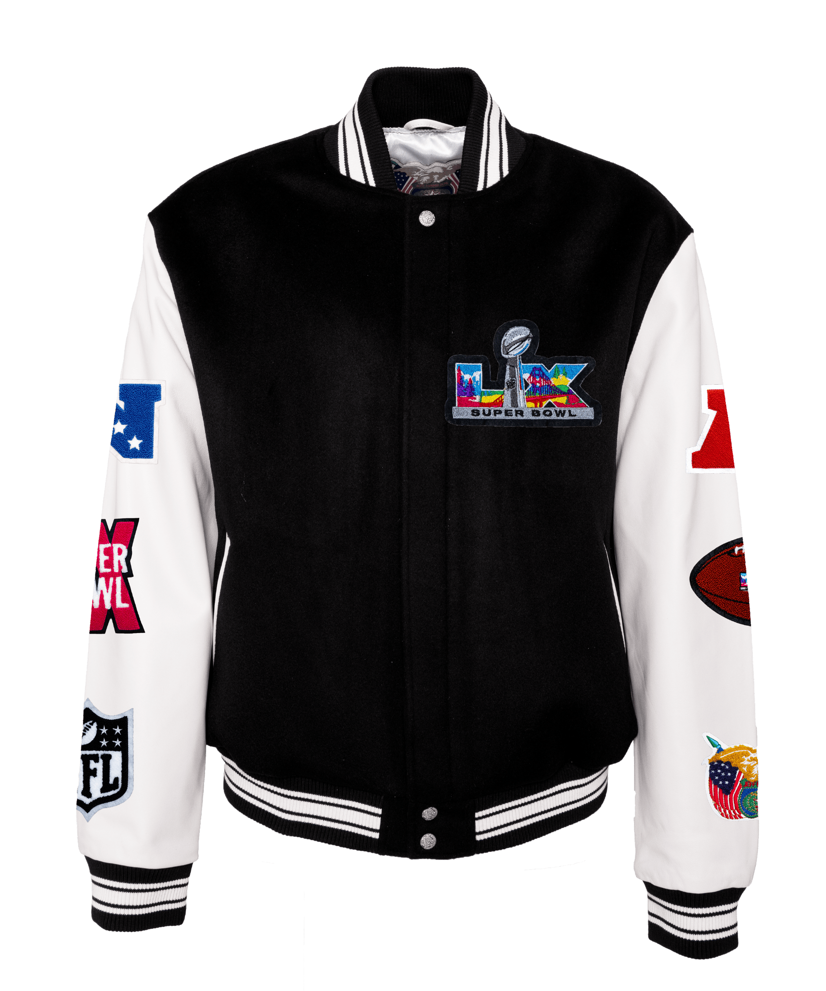 Super Bowl 2026 Wool & Leather Varsity Jacket White/Black