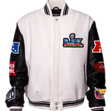 Super Bowl 2026 Wool & Leather Varsity Jacket Light White/Black