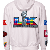 Super Bowl 2026 Vegan Leather Zip-Up Hooded Jacket White