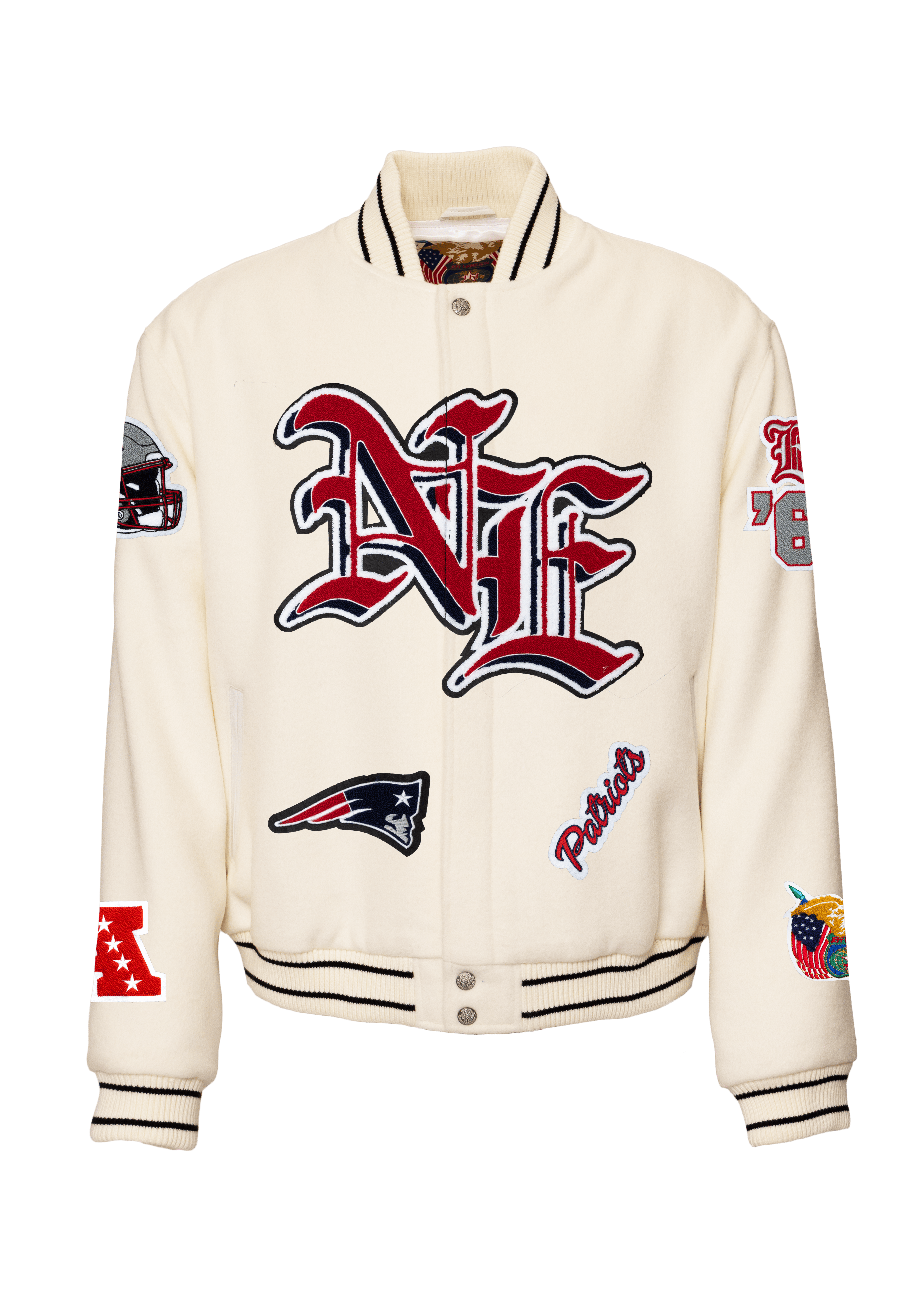 New England Patriots Wool Old English Varsity Jacket White