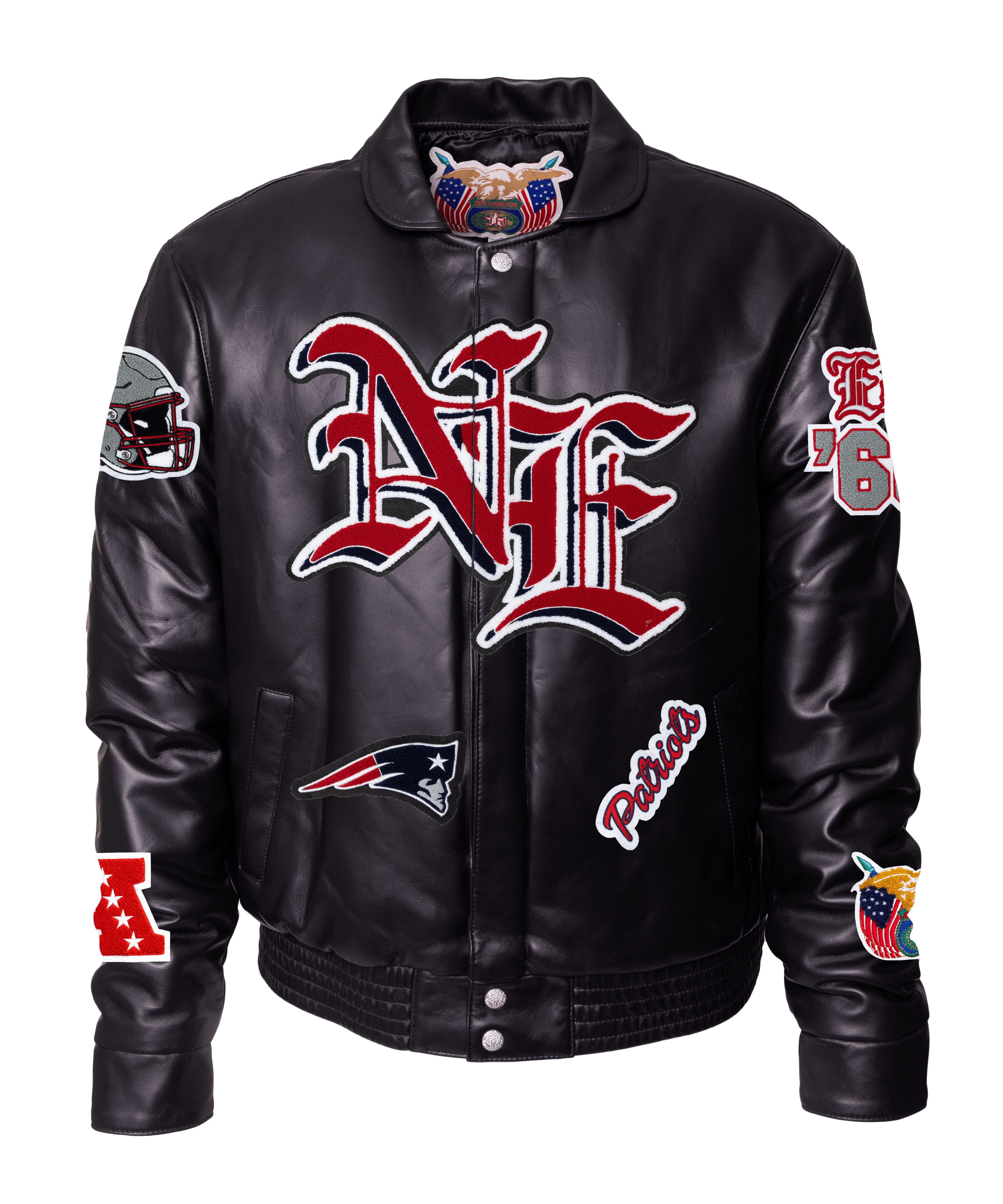 New England Black Leather Puffer Old English Jacket