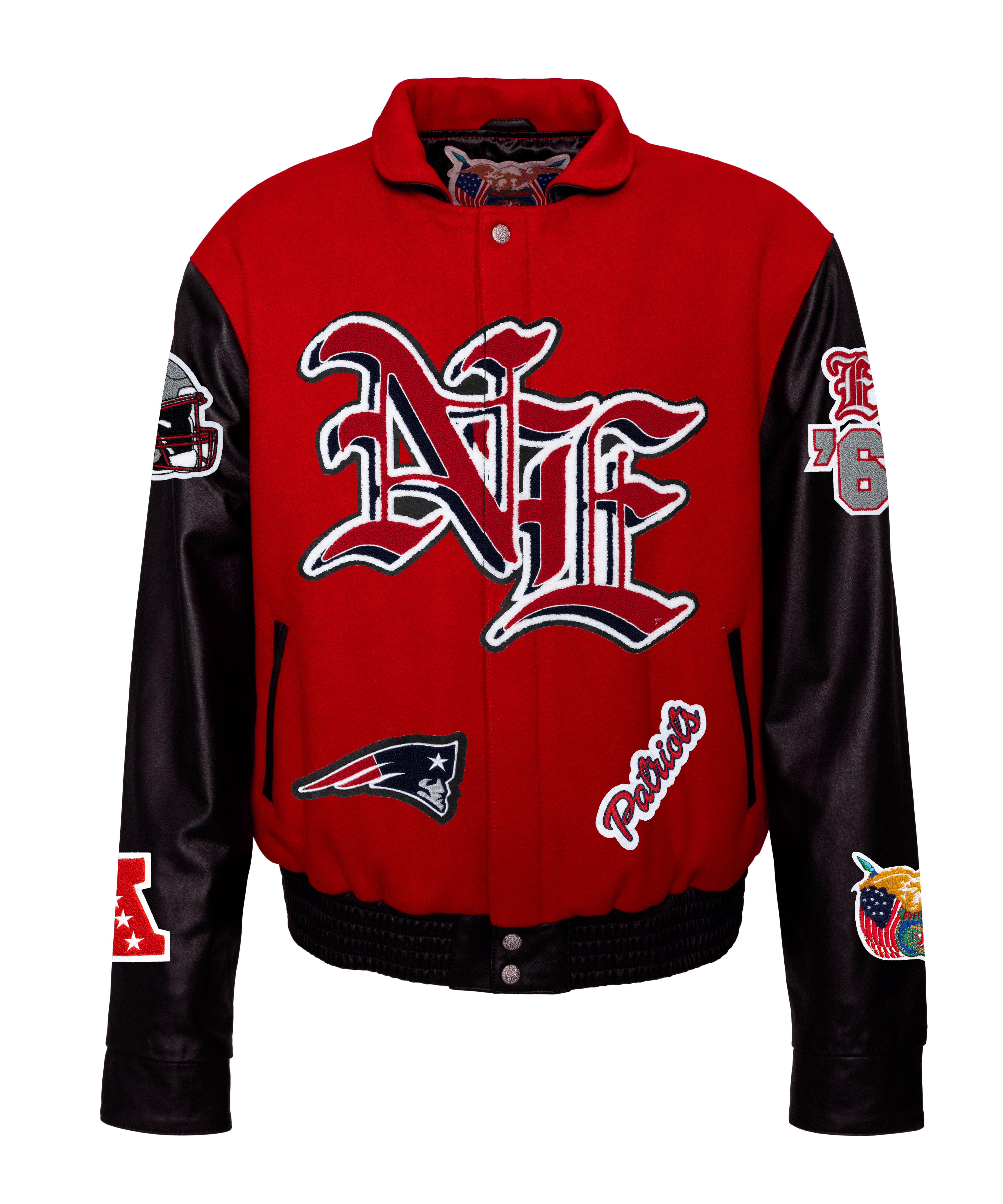 New England Patriots Wool & Leather Old English Varsity Jacket Light Red/Black