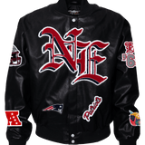 New England Patriots Old English Black Vegan Leather Jacket