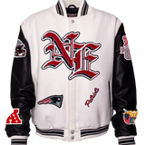 New England Patriots Wool & Leather Old English Varsity Jacket Light White/Black