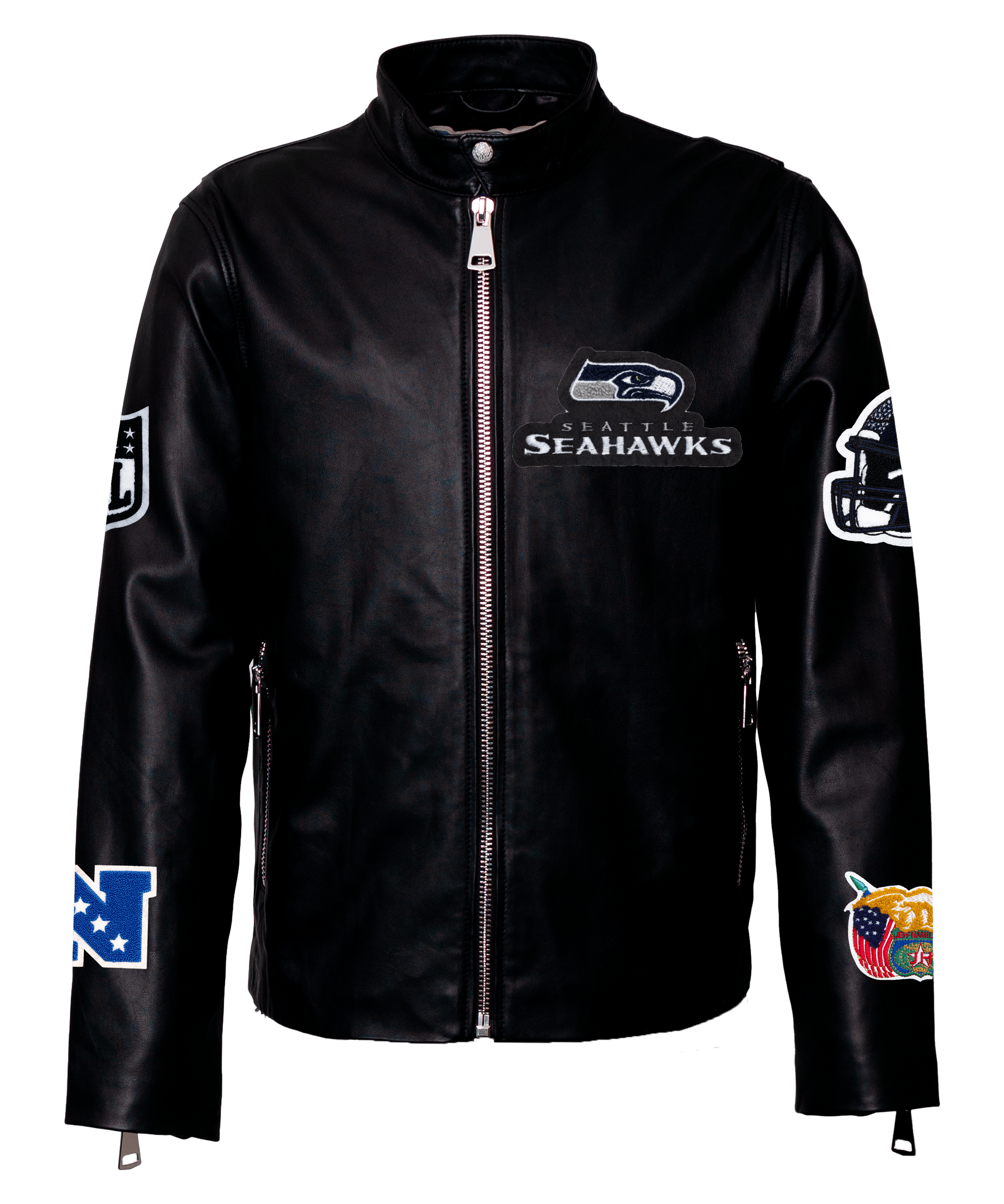 Seattle Seahawks Black Leather Zip-Up Jacket Black