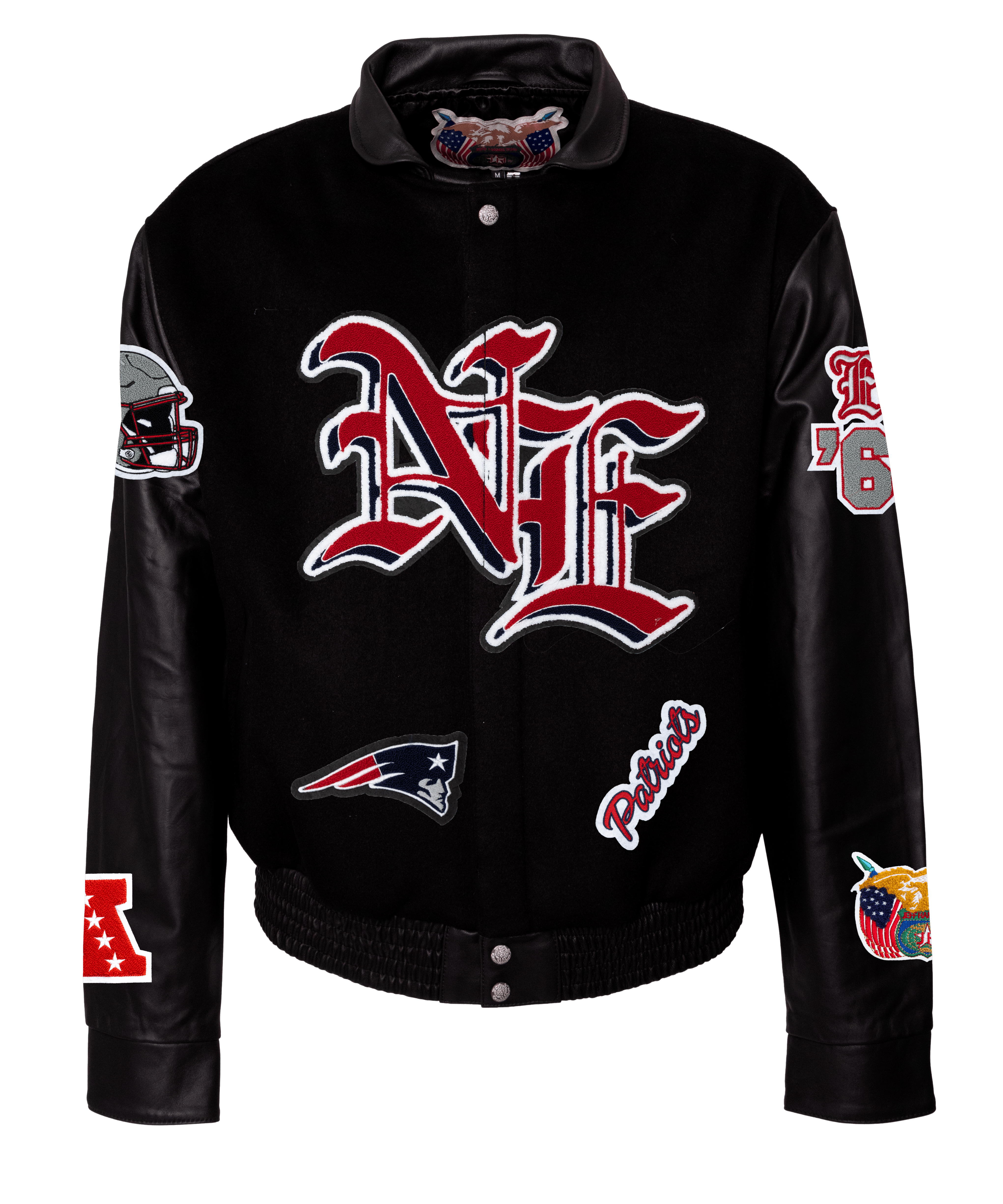 New England Patriots Wool & Leather Old English Varsity Jacket