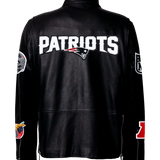 New England Black Leather Zip-Up Puffer Jacket Black