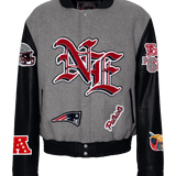 New England Patriots Wool & Leather Old English Varsity Jacket Gray/Black