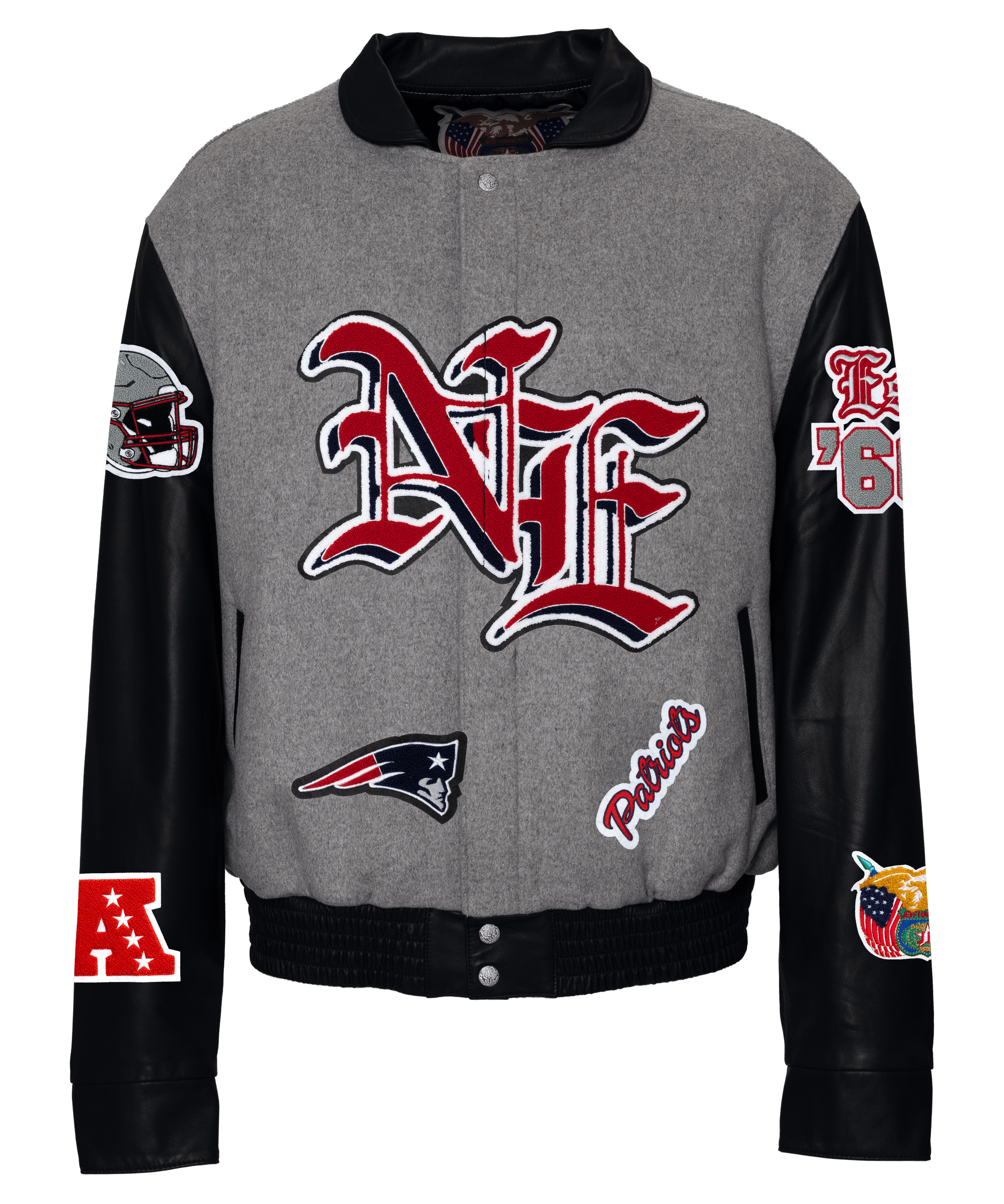 New England Patriots Wool & Leather Old English Varsity Jacket Gray/Black