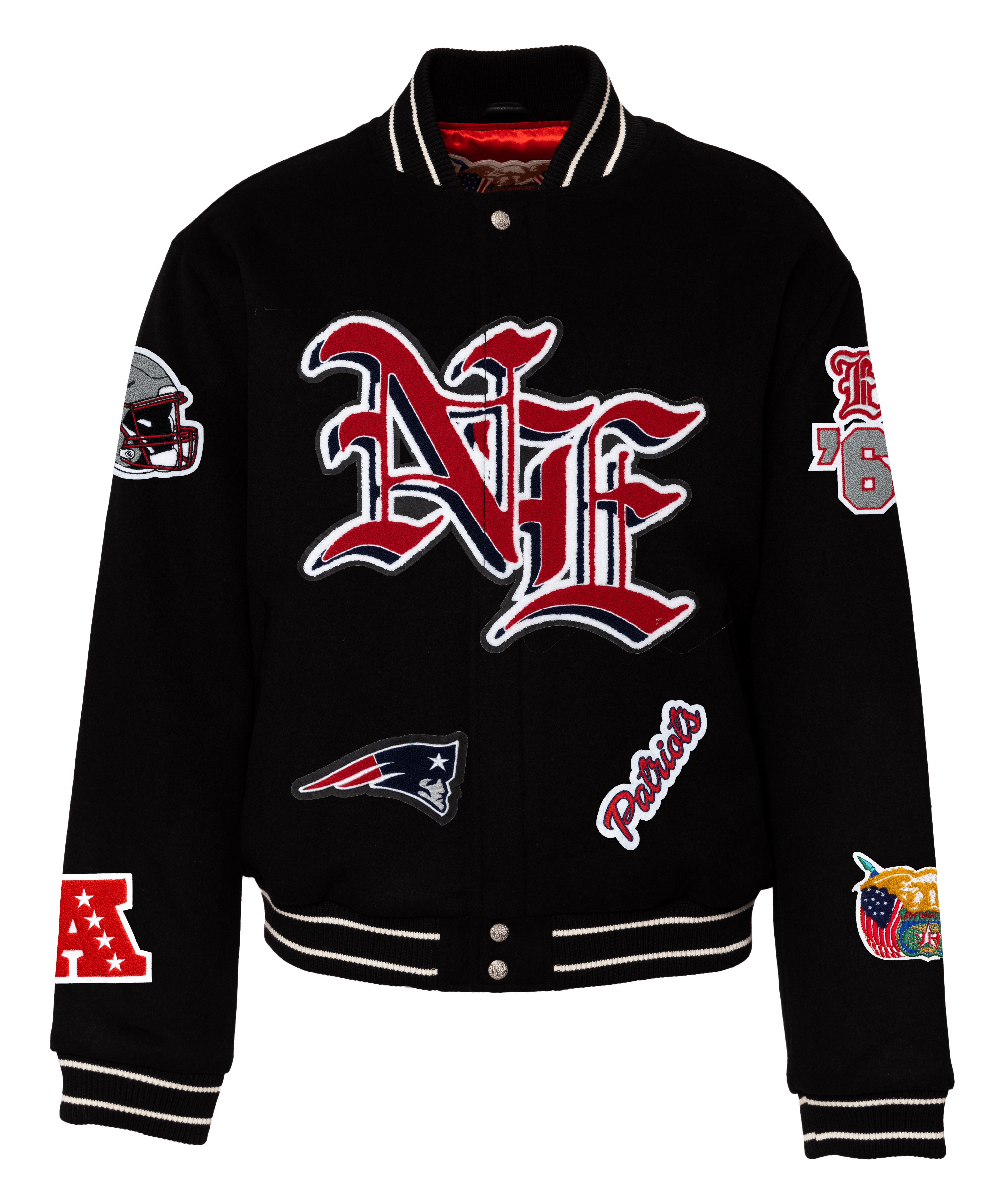 New England Patriots Wool Old English Varsity Jacket Black