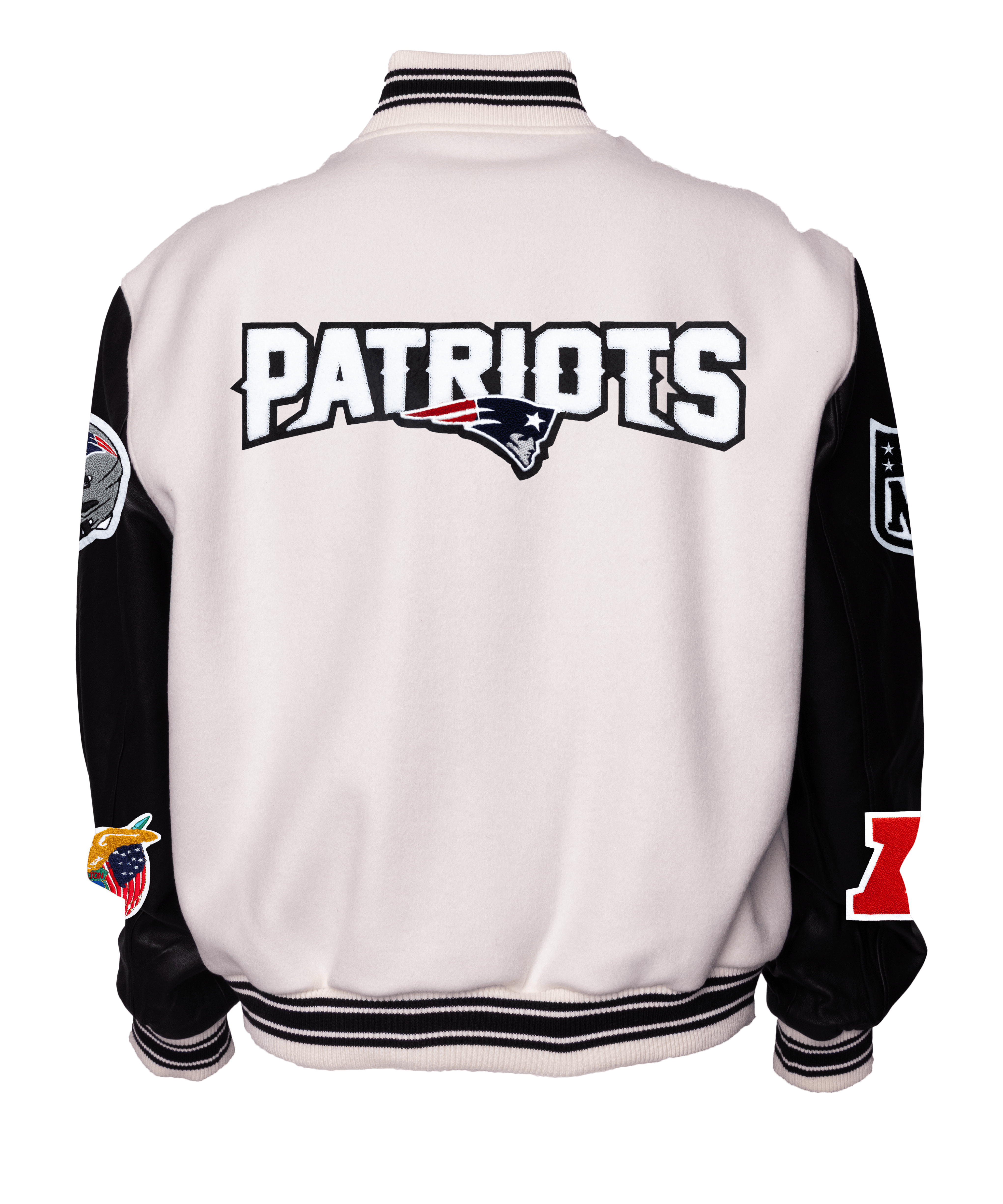 New England Patriots Wool & Leather Varsity Jacket, White/Black