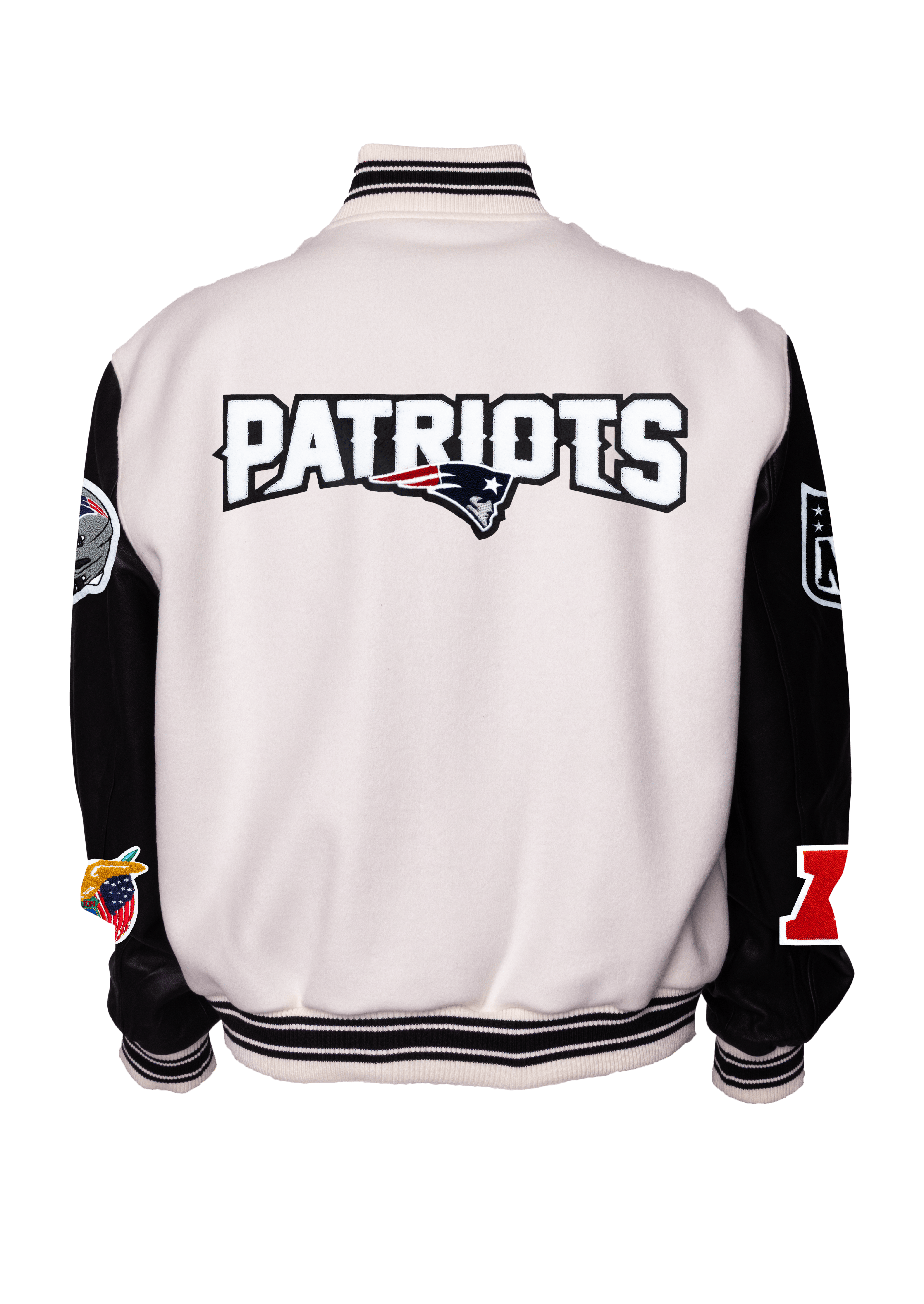 New England Patriots Wool & Leather Varsity Jacket, White/Black