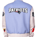 New England Patriots Wool & Leather Varsity Jacket, Light Blue/White