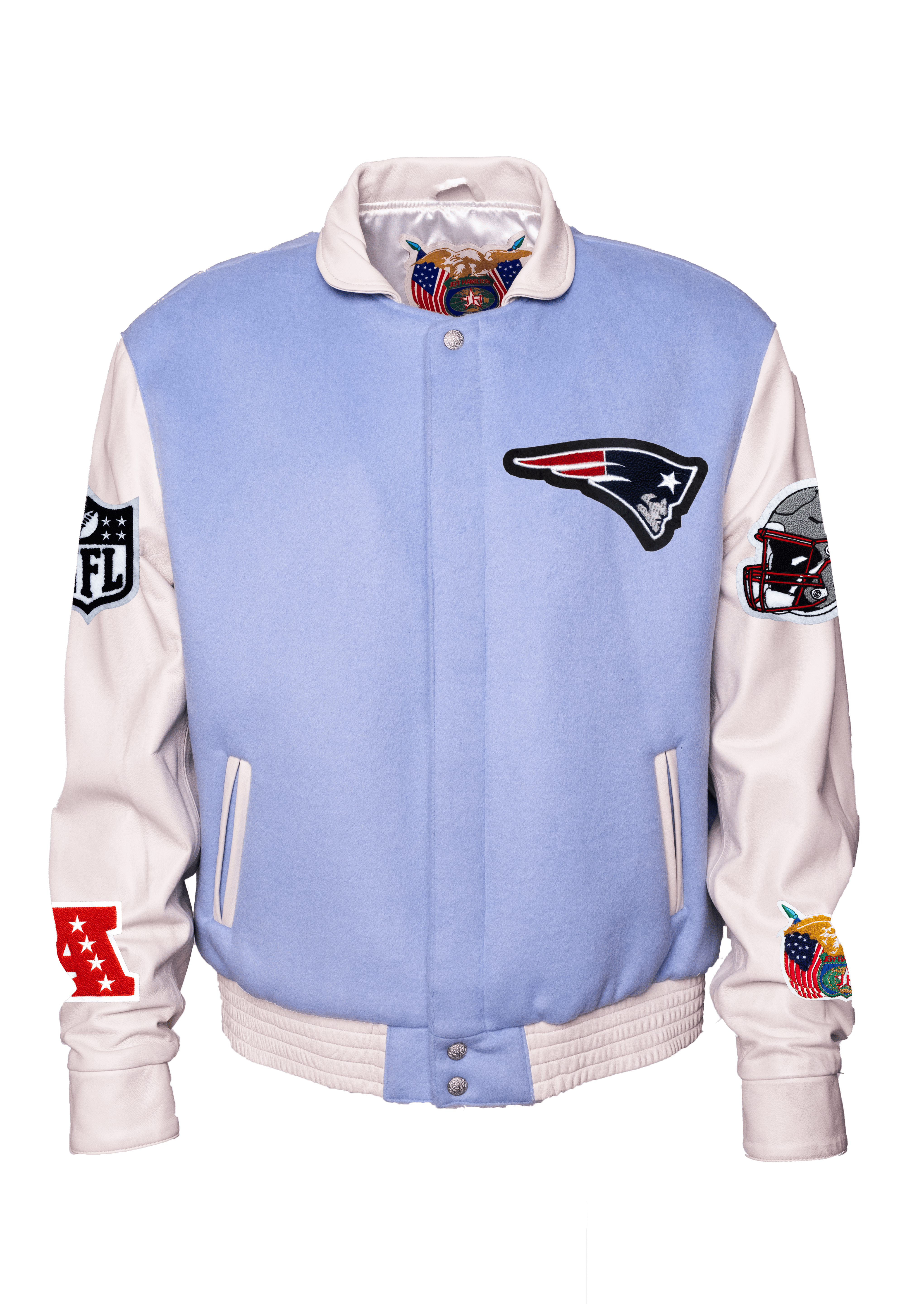 New England Patriots Wool & Leather Varsity Jacket, Light Blue/White detail