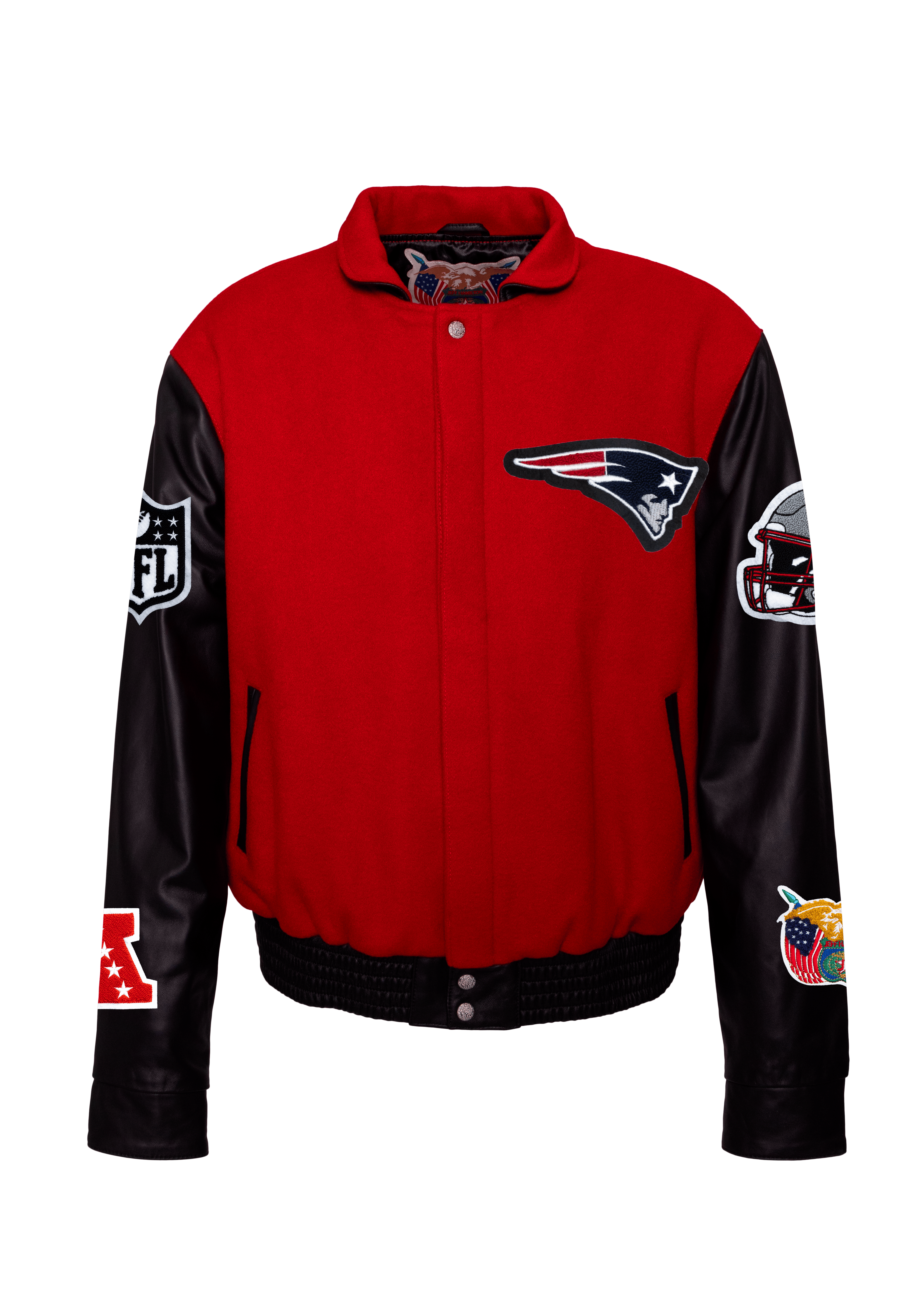 New England Patriots Wool & Leather Varsity Jacket, Red/Black detail