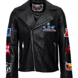 Super Bowl 2026 Full Leather Zip-Up Motocross Jacket-Black